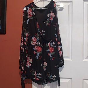 Floral flower, black romper